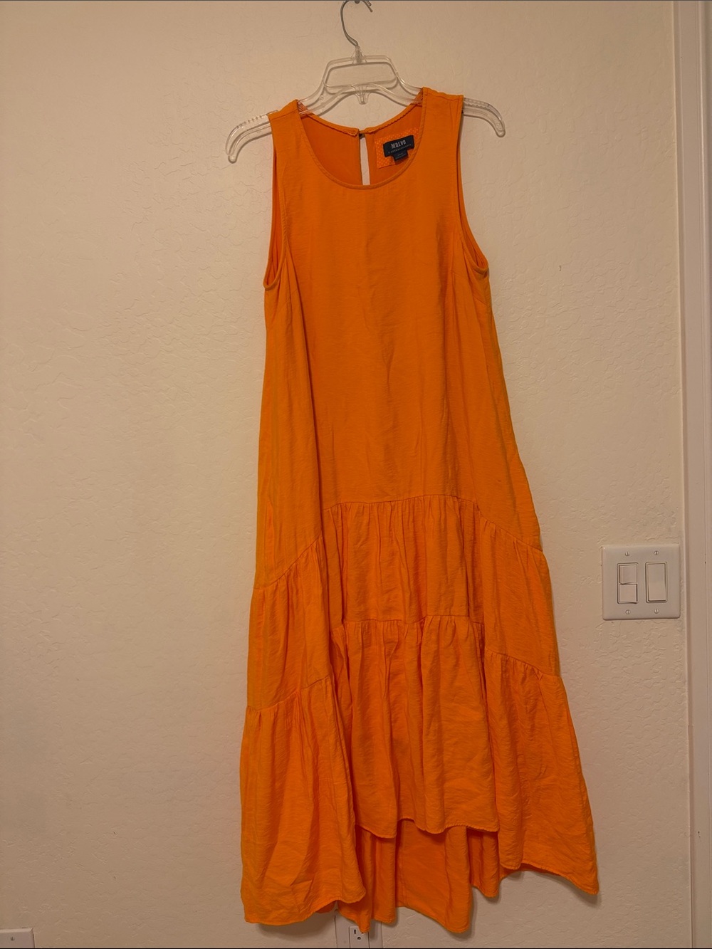 Maeve Sleeveless High-Low Tiered Dress in Orange